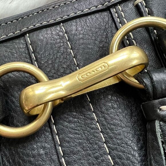 Vintage Coach Bag Y2K Black Leather Gold Hardware Top Handle Handbag Purse - Picture 4 of 11